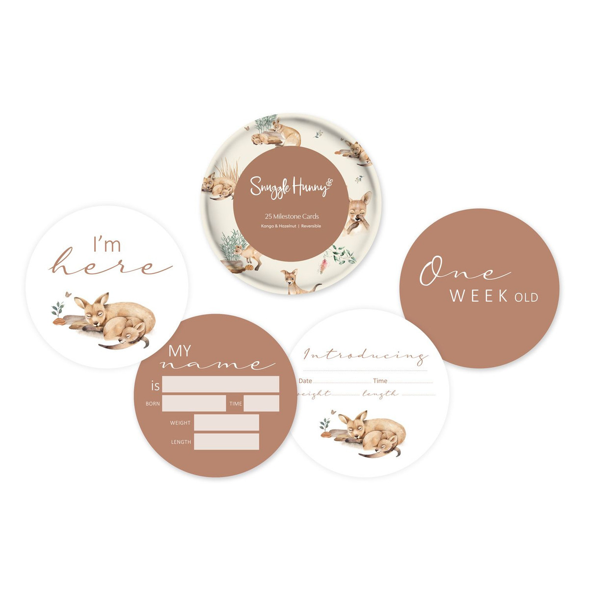 SNUGGLE HUNNY KIDS KANGA & HAZELNUT REVERSIBLE MILESTONE CARDS