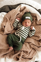 SNUGGLE HUNNY KIDS - OLIVE STRIPE LONG SLEEVE BODYSUIT