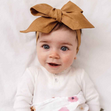 SNUGGLE HUNNY KIDS MUSTARD LINEN BOW PRE-TIED HEADBAND WRAP