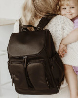 OIOI SIGNATURE NAPPY BACKPACK - JET BLACK GENUINE LEATHER