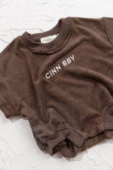 CINNAMON BABY TERRY T-SHIRT ROMPER - DARK CHOCOLATE