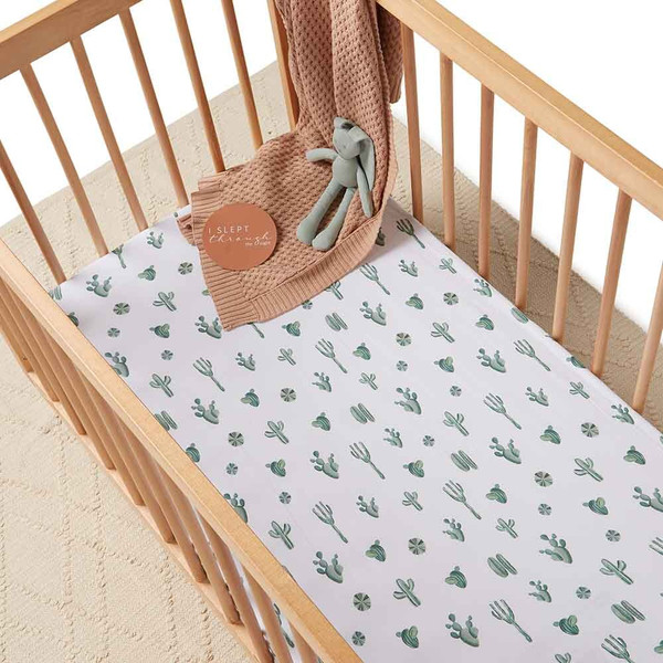 SNUGGLE HUNNY KIDS FITTED COT SHEET -  CACTUS