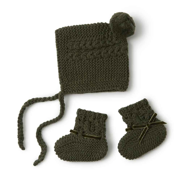 SNUGGLE HUNNY KIDS - OLIVE MERINO WOOL BONNET & BOOTIES