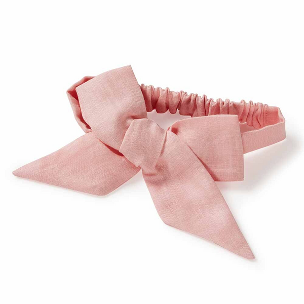 SNUGGLE HUNNY KIDS BABY PINK LINEN BOW PRE-TIED HEADBAND WRAP