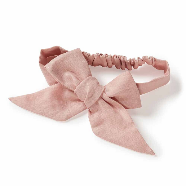 SNUGGLE HUNNY KIDS DUSTY PINK LINEN BOW PRE-TIED HEADBAND WRAP