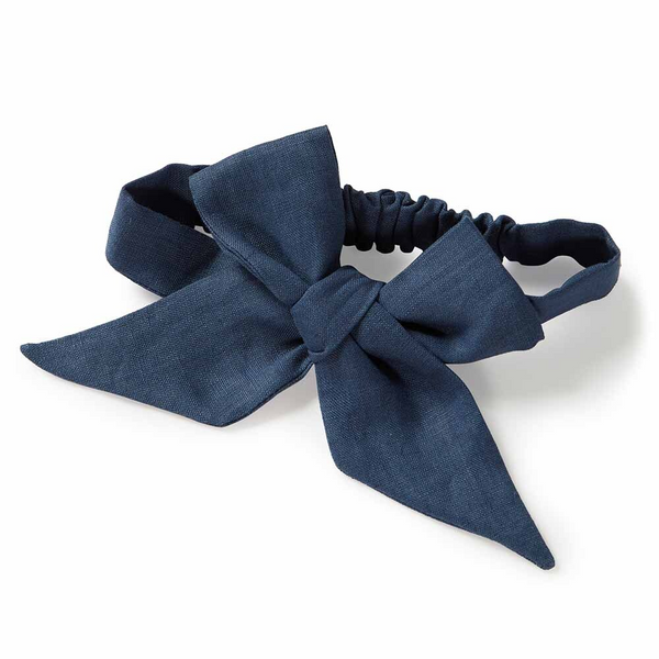 SNUGGLE HUNNY KIDS NAVY LINEN BOW PRE-TIED HEADBAND WRAP