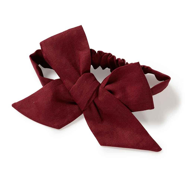 SNUGGLE HUNNY KIDS BURGUNDY LINEN BOW PRE-TIED HEADBAND WRAP