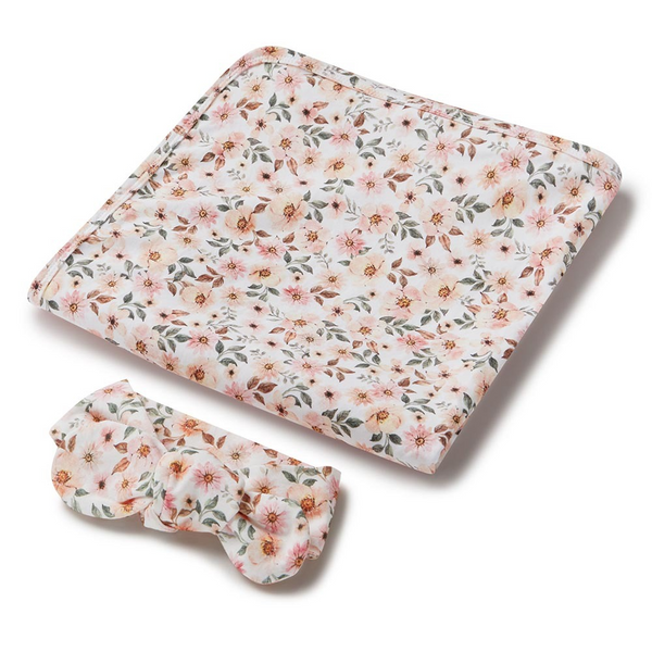 SNUGGLE HUNNY KIDS SPRING FLORAL ORGANIC JERSEY WRAP & TOPKNOT SET