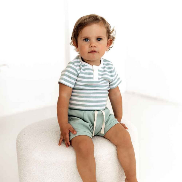 SNUGGLE HUNNY KIDS SAGE STRIPE SHORT SLEEVE BODYSUIT