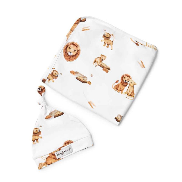 SNUGGLE HUNNY KIDS LION ORGANIC JERSEY WRAP & BEANIE SET