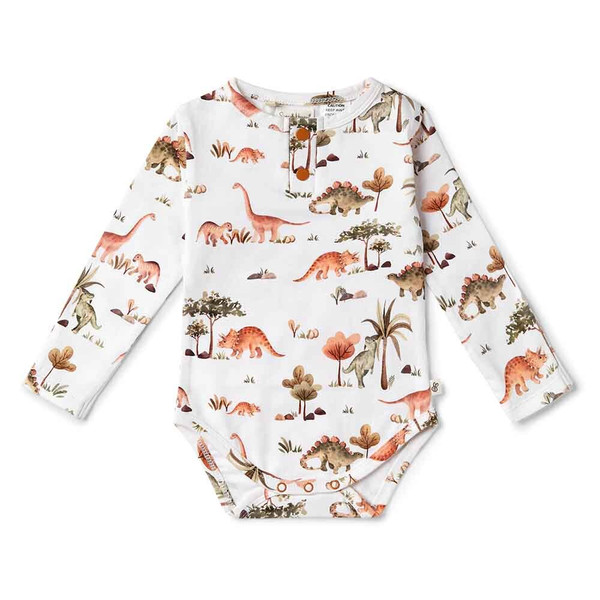 SNUGGLE HUNNY KIDS DINO LONG SLEEVE ORGANIC BODYSUIT