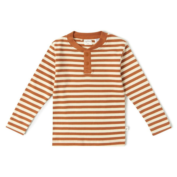 SNUGGLE HUNNY KIDS BISCUIT STRIPE ORGANIC HENLEY TOP
