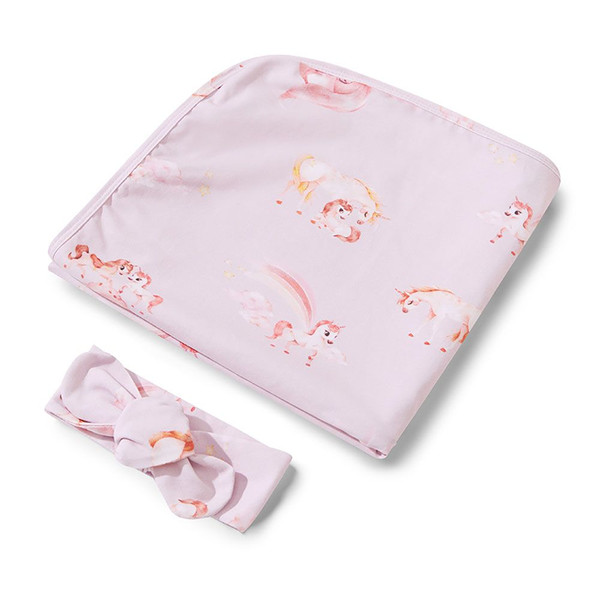 SNUGGLE HUNNY KIDS UNICORN JERSEY WRAP & TOPKNOT SET