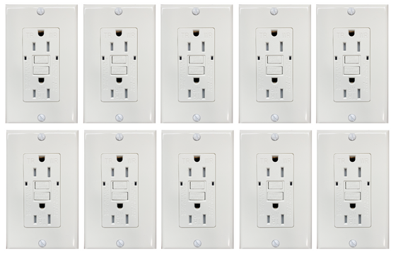 GFCI Receptacle 15A 125V 2 LED TR&WR UL943 Self-Test White (Box of 10) (TST15WR)