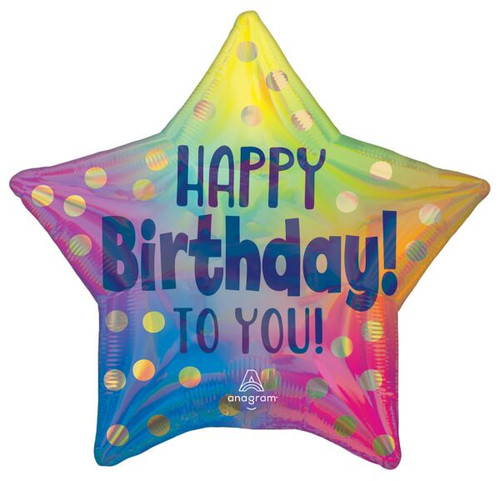 Happy Birthday Star Balloon Delivered in Orange County. Themed balloons, a compliment addition to gift baskets!! Balloons are air filled. (Sold as a compliment addition to gift baskets and not as single gift items.)