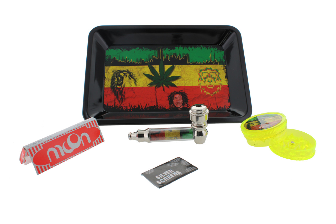 Bob Marley New Mini Kit with Rolling Tray, Grinder, Papers, & Pipe