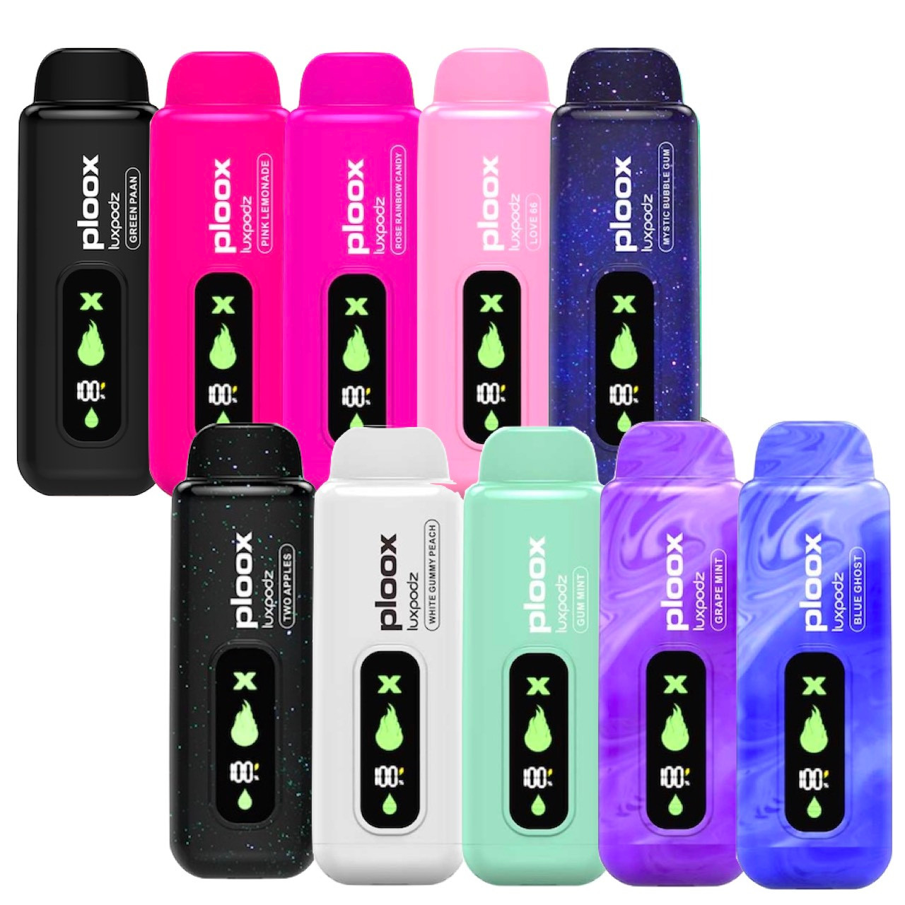 Ploox Vape Pens 10 Flavor Pack: 15000 Puffs Each - Nicotine Free