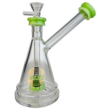 On Point Glass 7" Color Rim Bubbler Water Pipe with 14M Bowl & Banger Green Slyme