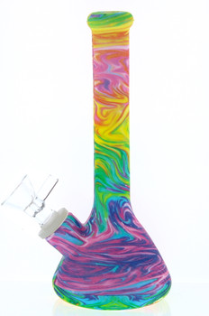8" Tie Dye Swirl Pattern Beaker Design Silicone Bong