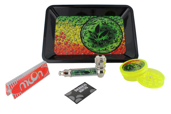 Leaf New Mini Kit with Rolling Tray, Grinder, Papers, & Pipe