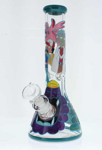 Rick And Morty Pokemon Hand Painted Glass Bong