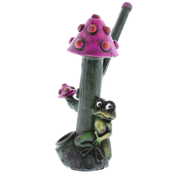 Wood Finish Ceramic Hand Made Handheld Pipe Mushroom Frog