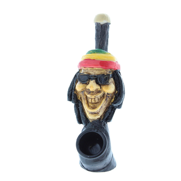 2" Wood Finish Ceramic Hand Made Handheld Pipe Rasta Man