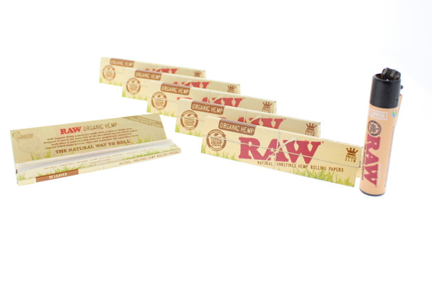 RAW Black King Size Slim Unrefined Natural Rolling Papers with Lighter 5 Pack