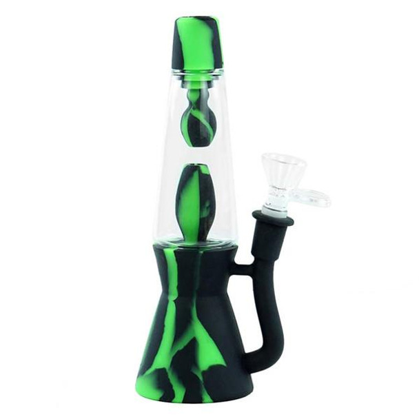 8" Silicone and Glass Hybrid Lava Lamp Water Pipe - Black and Green