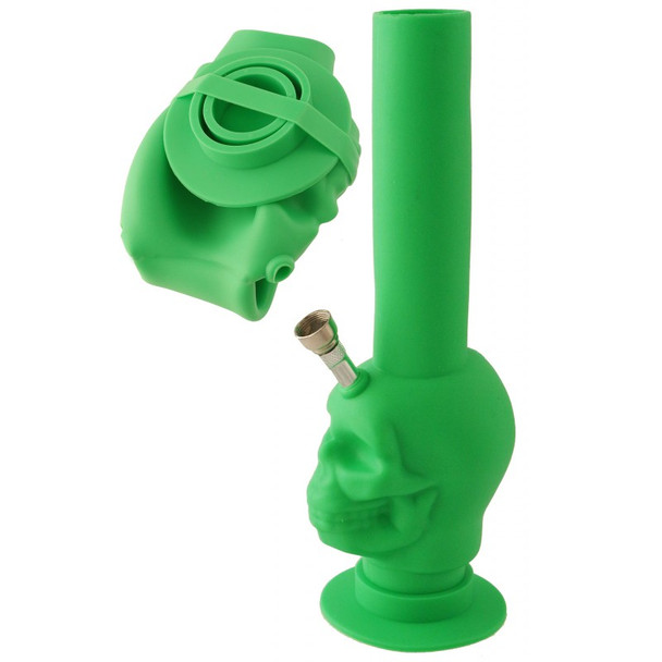 Roll-up-bowl foldable water pipe Colorful Silicone bong Skull Green