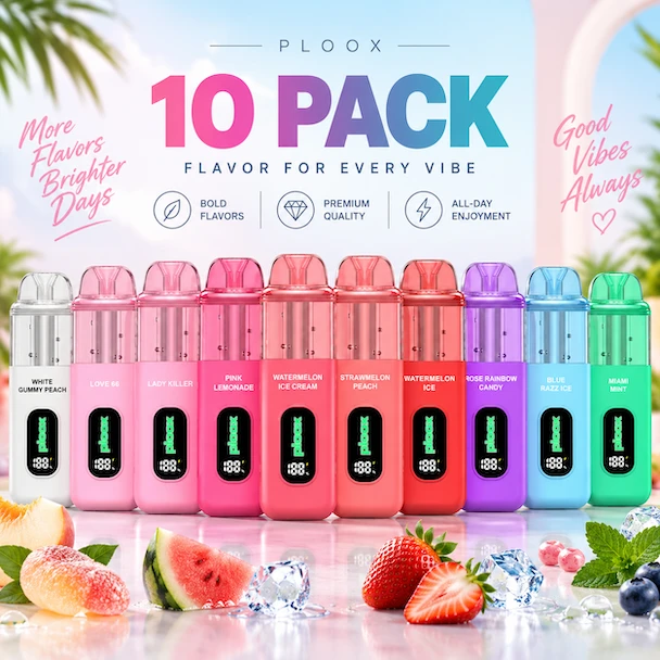 Ploox Vape Pens 10 Flavor Pack: 25000 Puffs Each - Nicotine Free