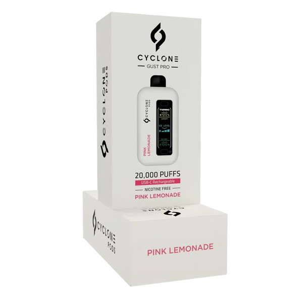 Pink Lemonade 20,000 Puff Nicotine Free Vape: Gust Pro by Cyclone Pods