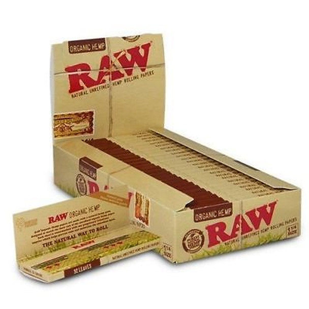 RAW ORGANIC HEMP 1 1/4 SIZE CIGARETTE ROLLING PAPERS, 50 LEAVES