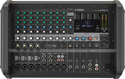EMX7, 12 Line Inputs (8 mono + 4 stereo). 2x 600W (4Ω). Digital Effects.