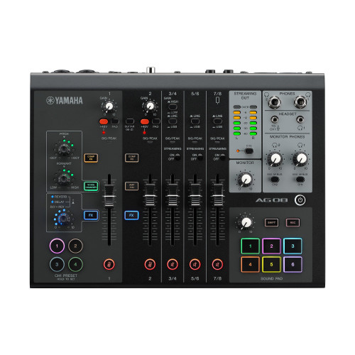 AG08BL, 8 ch live streaming mixer with USB audio I/F. Sofware bundled. Black.