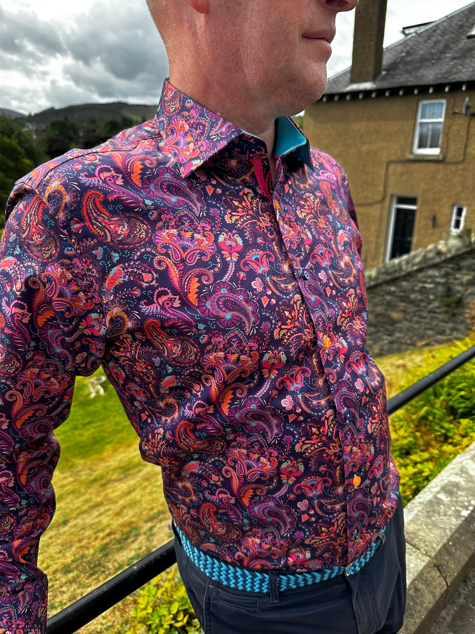 Claudio Lugli - NAVY WITH MULTI PAISLEY LONG SLEEVE SHIRT - Graham