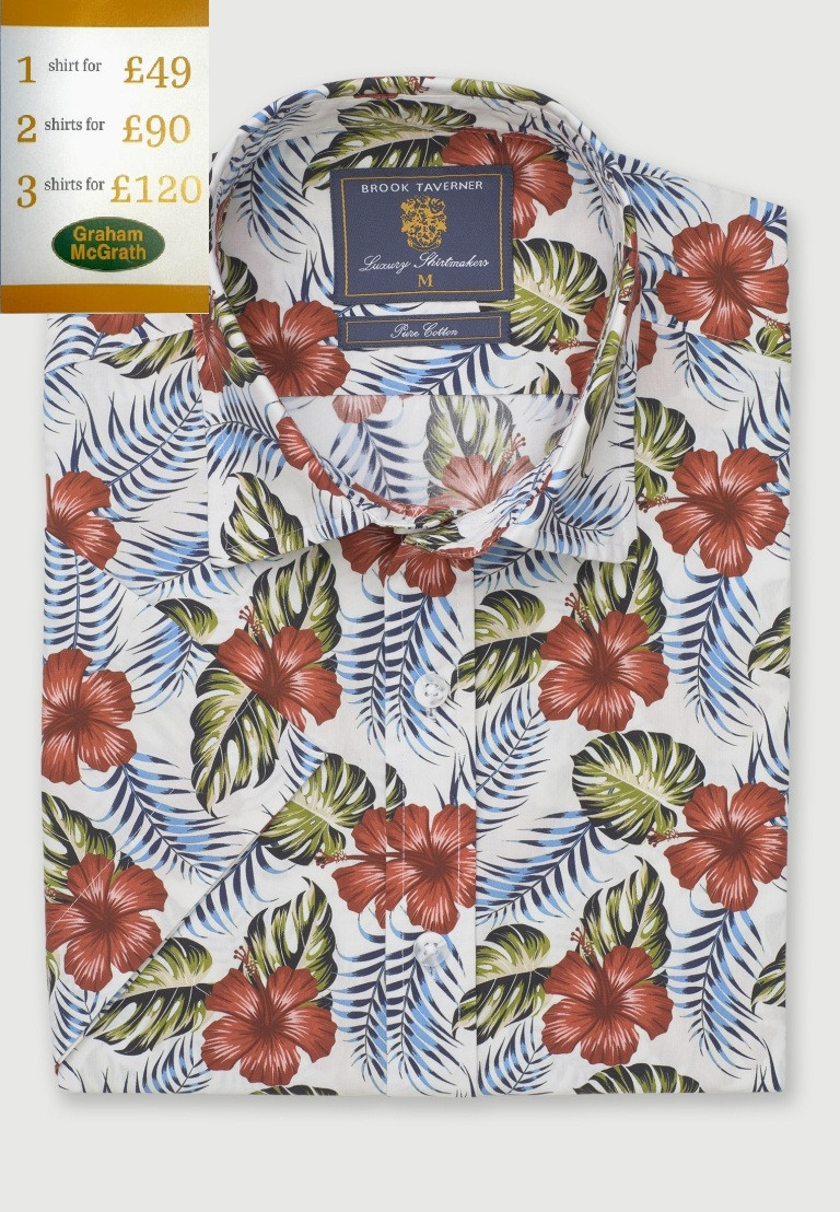 Brook Taverner - Regular Fit Rust Hibiscus Tropical Print Short