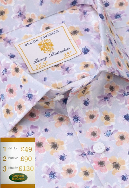 Brook Taverner - Tailored Fit Grey Poppy Print 'Occasion' Shirt