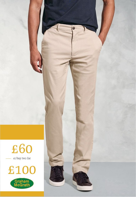 Brook Taverner - Tailored Fit Holland Stone Sateen Cotton Stretch Trousers