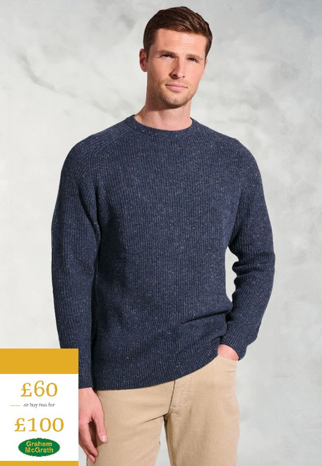 Brook Taverner - Backley Blue Nep Rib Lambswool Crew Neck Jumper
