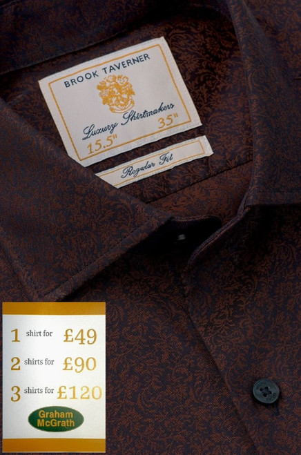Brook Taverner - Tailored Fit Navy and Copper Jacquard Cotton Shirt