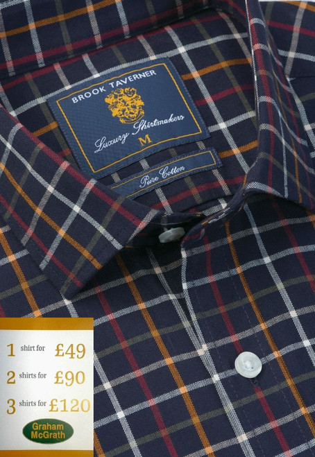 Brook Taverner - Regular Fit Navy Large Tattersall Check Cotton Shirt