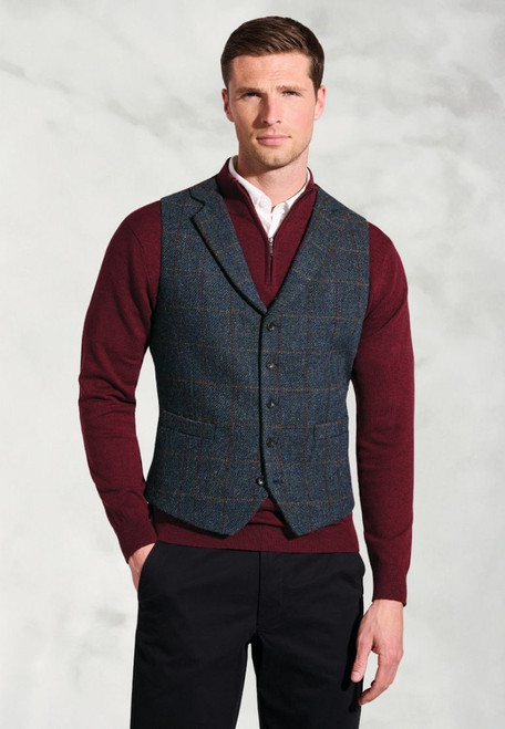 Brook Taverner - Tailored Fit Falkirk Navy Check Harris Tweed® Waistcoat