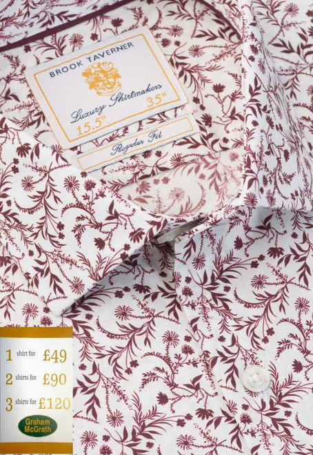 Brook Taverner - Regular Fit Burgundy Floral Silhouette Cotton Shirt