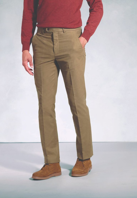 Brook Taverner - Regular Fit Kerswell Stone Cotton Moleskin Trousers
