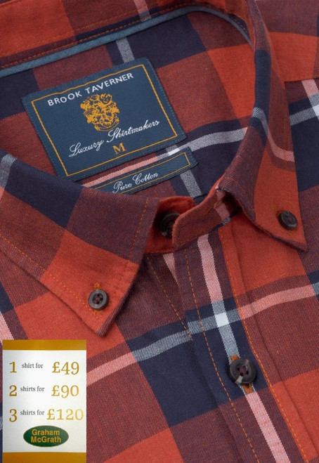 Brook Taverner - Regular Fit Red Melange Check Cotton Shirt