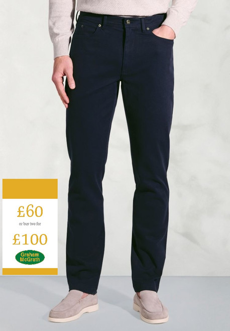 Brook Taverner - Tailored Fit Fredericks Navy 5 Pocket Italian Twill Stretch Cotton Trousers