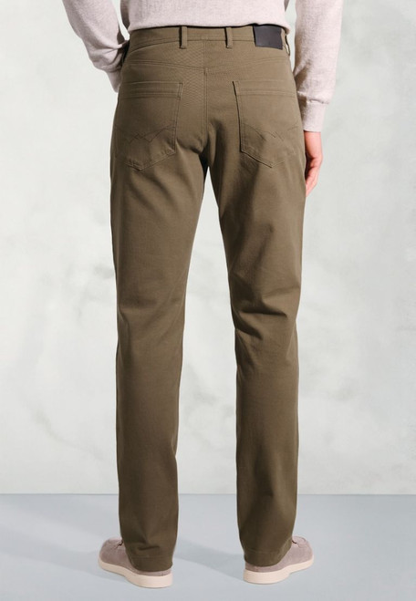 Brook Taverner - Tailored Fit Fredericks Sand 5 Pocket Italian Twill Stretch Cotton Trousers