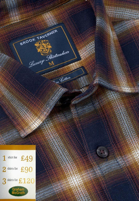 Brook Taverner - Regular Fit Rust and Navy Check Cotton Shirt