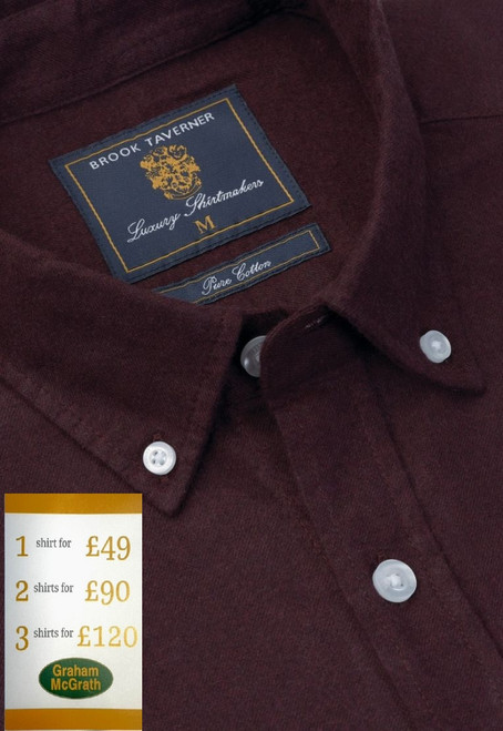 Brook Taverner - Regular Fit Burgundy Melange Brushed Cotton Shirt